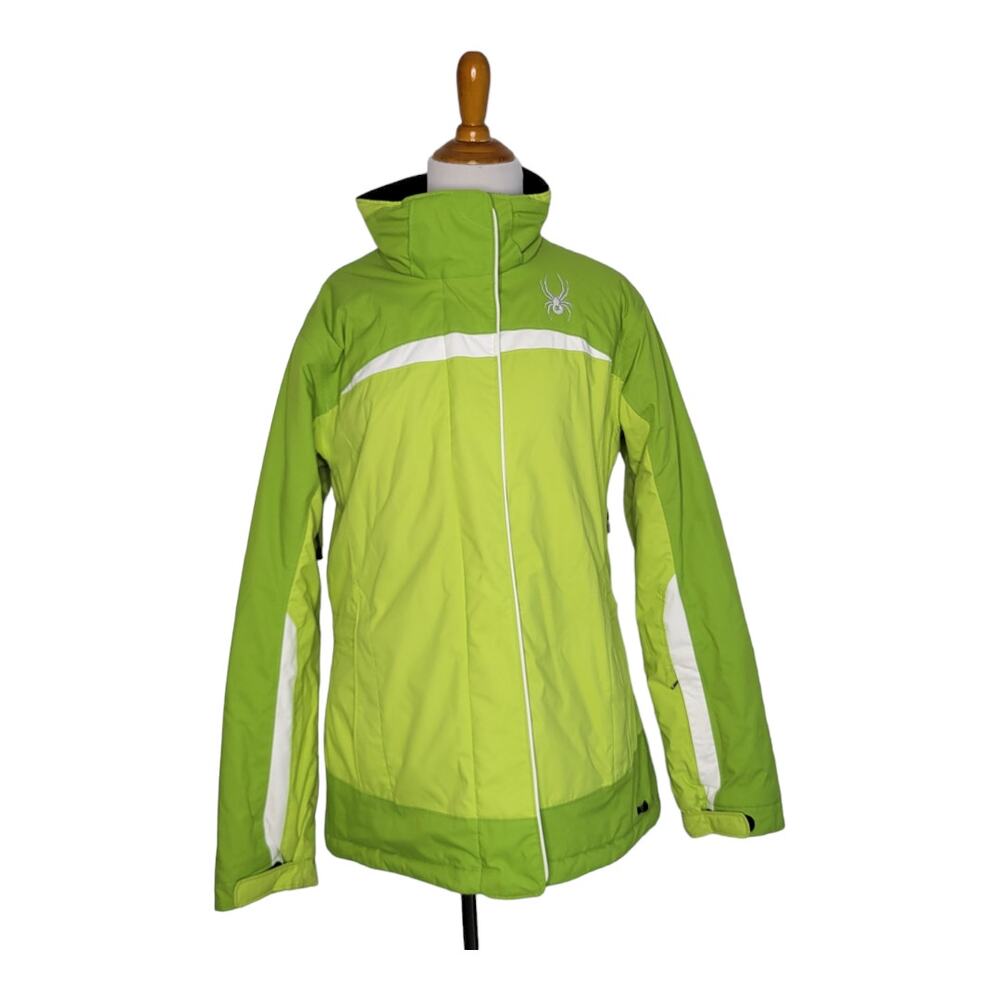 Spyder Ski Jacket Neon Green Zippered Pockets Reflective Powder Skirt Women 12
